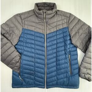 LANDS END Sz Large 42-44 Lightweight Down Jacket Blue Gray Puffer Ski Coat